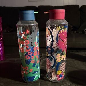 Starbucks Floral Reusable Bottles - Blue & Pink Accents